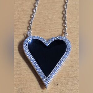 Black Enamel Heart Necklace Sterling Silver 925 Gold Overlay Dainty Necklace...